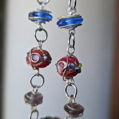Cagged Art Glass Beaded Necklace Wire Wrapped Artisan Colorful