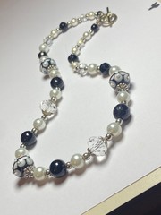Artisan Ooak Art Deco Lampwork Glass Jewelry Black & White Necklace #8 Classic