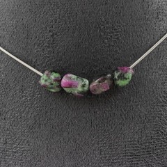 Epidote Necklace With 4 Pearls From Myanmar. Steel Chain Women’s Necklace