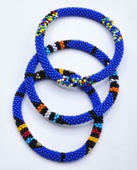Set of 3 Handmade Glass Seed Bead Beaded Multi Color Stackable Crochet Bracelets