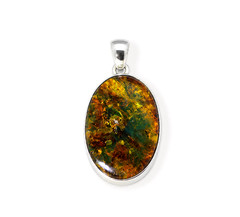 Genuine Beautiful Green Blue Amber 925 Sterling Silver Oval Pendant 33mm