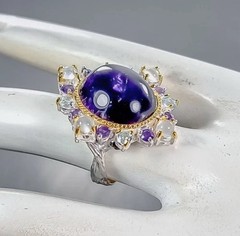 Amethyst, Moonstone, Topaz Cocktail Ring Unique 925 Two Tone Gold Plated