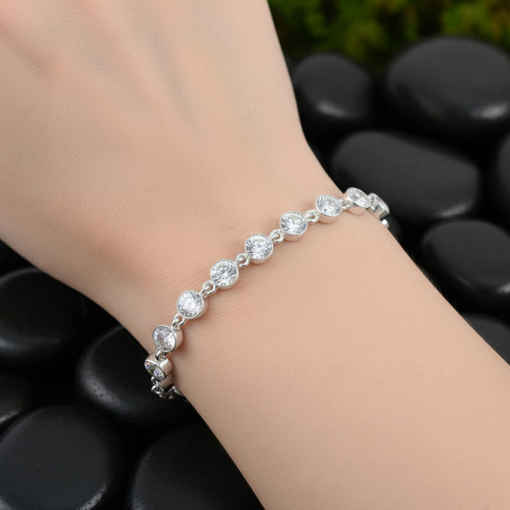 Certified White Diamond Chain Bracelet-Great Shine & Bling, Tariffs FREE