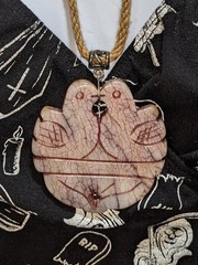 Carved Love Birds Stone Pendant Necklace Rustic Boho Folk Art Cord Necklace