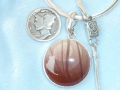 Sterling Pendant 22mm Imperial Jasper 19″ Snake Chain, AK Clasp Konder #299