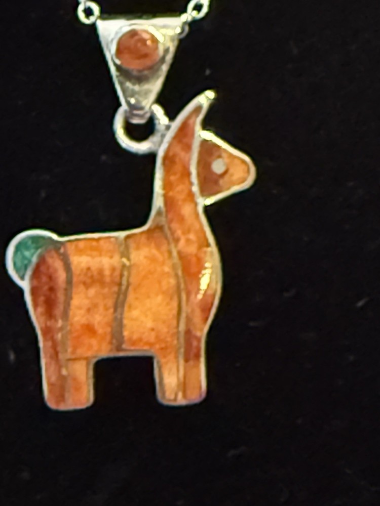 Peruvian Artistry Multi Gemstone Orange Llama Pendant With Sterling Silver 18 In