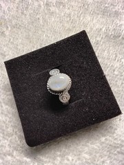 Rainbow Moonstone Ring. Set In Tarnish-Resistant Rhodium Plate. Size 5.25