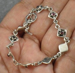 .925 STERLING SILVER Diamond shape Petite GARNET Round Gemstone BRACELET 6.75