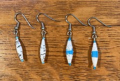 Set of 2: Recycled Paper Bead Fishhook Earrings Bright Blue & White Handmade