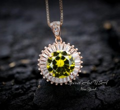 Rose Gold Peridot Necklace Sterling Silver Round Sunshine Large 4 CT Lab Green