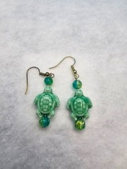 Cute Summer Sea Turtle Earrings Glass Stone Gold Plated Handmade Set of 6
