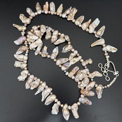 Genuine Freshwater Blister Pearl Freeform Top Drilled 36” Long Necklace 160g.