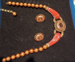 Heidi Daus rare necklace garnet citrine mix with bronze pearls/clip On Earrings