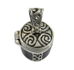 Solid 925 Sterling Silver Black Onyx Inlay Cremation Ash Urn Funerary Pendant