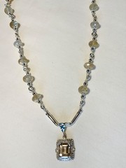 SS .925 IMPERIAL TOPAZ NECKLACE 10X8M EMERALD CUT PENDANT & 8.5MM RONDELLES RARE