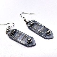 Earrings: 2.25in Handmade Gray Polymer Clay w/ Silver Plated Accents Dangle/Drop