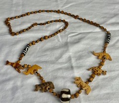 Vintage African Maasai Safari Necklace Hand Carved Wooden Animal Beaded