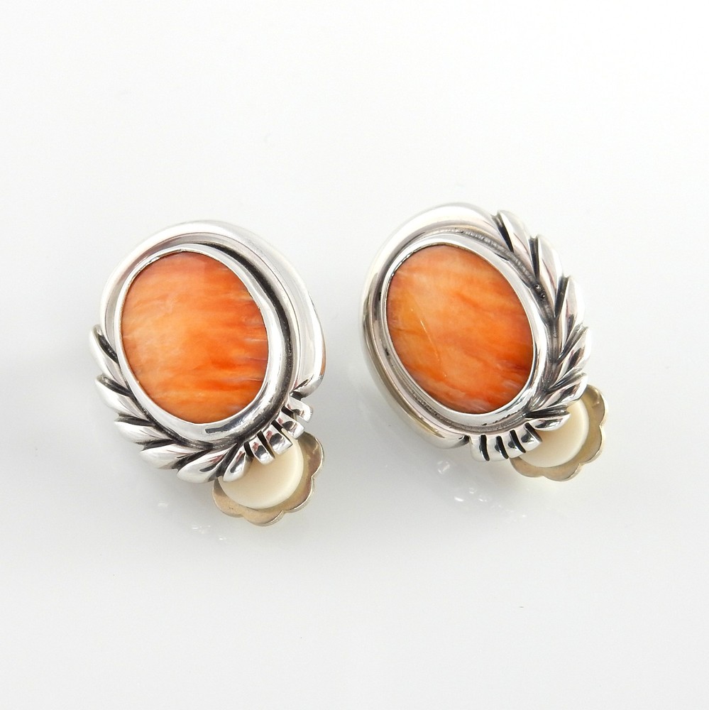 Handmade One of a Kind Spiny Oyster Sterling Silver Clip Earrings
