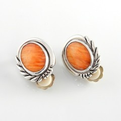 Handmade One of a Kind Spiny Oyster Sterling Silver Clip Earrings