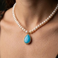 Freshwater Pearl and Blue Amazonite Necklace, Handmade Natural Stone Statement
