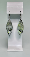 Green Black Silver Marbled Print Handmade Polymer Clay Dangle Earrings SS Wires