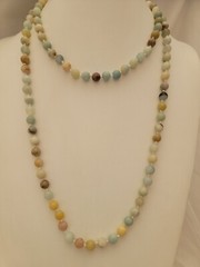 Amazonite Multicolored Hand Knotted Ball Beads Long Necklace 46″ L – 8mm