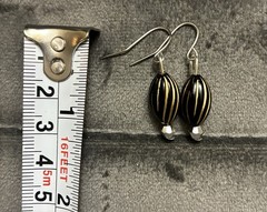 Handmade Black And Gold Oval Bead Dangle Style Earrings