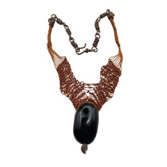 Handmade Copper Wire Wrapped Silver Sheen Obsidian Necklace Boho Statement