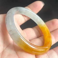 Certified yellow Gray 56mm Natural Grade A Burma jadeite Bangle Bracelet