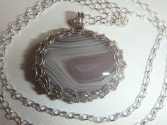 Viking Knit Weave Botswana Shadow Agate Sterling Silver Pendant necklace