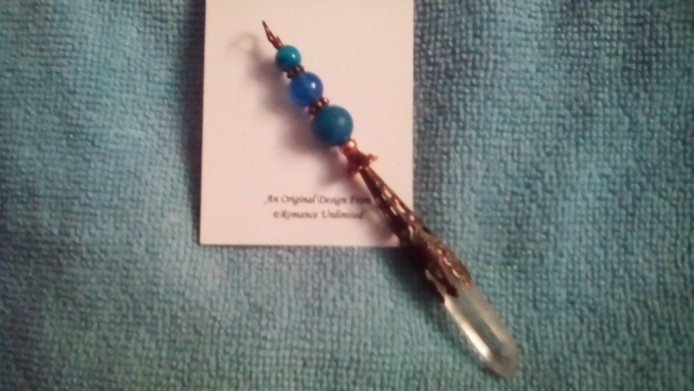 Blue AGATE Beads Wannabe Twin LEMURIAN Point Crystal PENDANT Wand Ornament