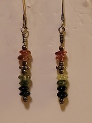 Handcrafted Sterling Silver 925 Pink&Green Gemstone Beaded Drop Dangle Earrings