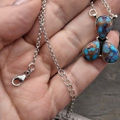 Blue Copper Turquoise Necklace Sterling Silver 3 Stone Pendant Southwestern