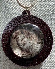 Brahma Rooster Round Wood Pendant On Cord By 927 Designs 1948 US Postage Stamp