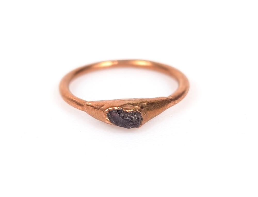 Hand Crafted Copper Black Stone Electroformed Dainty Stacking Ring Sz 4.75 READ