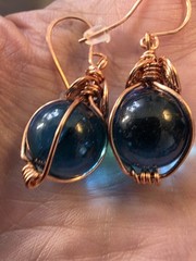 1/2+ inch Teal Blue Translucent Pools Of Light Healing Pure USA Copper Earrings