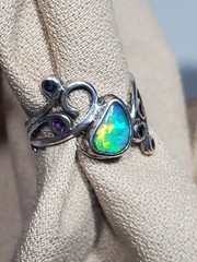 NATURAL AUSTRALIAN OPAL (MINTABIE) IN LUXURIOUS STERLING SILVER VINE RING~ sz7.5