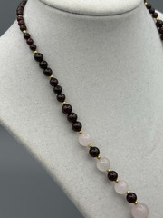 Garnet And Rose Quartz Necklace With Pendant Tassel