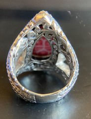 Sarda, Bali Handmade, Fossilized Indonesian Red Coral & Sterling, Ring Sz 4.75