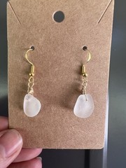Lake Michigan Beach Glass Dangle Earrings On Gold Plated 925 Sterling Silver