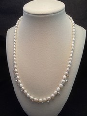 Sterling Freshwater Pearl Necklace With Small Multicolor Dangles 19.5”