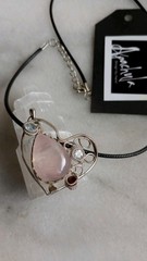 Bohemian S925 Heart Rose Quartz Pendant w/ Gem accents w/ cord Necklace