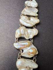 925 Sterling Silver Baroque Freshwater Pearl Bracelet Artisan Toggle 62g