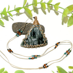 Green Wing Amulet — Seraphinite Micro Macramé Necklace — Feathered Earth Crystal