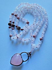 Mala 108 Beads, Rose Quartz & Rhodonite with pendant hand knotted Mala Necklace