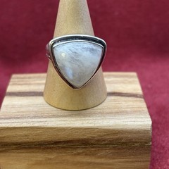 Handmade India Artisan Sterling Silver Triangle Statement Moonstone Ring 7.5