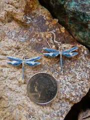 Dragonfly Sterling Silver Blue Denim Lapis Gemstone & Opal Earrings Handmade B36