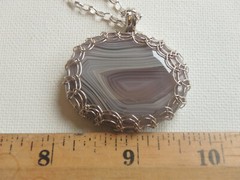 Viking Knit Weave Botswana Shadow Agate Sterling Silver Pendant necklace