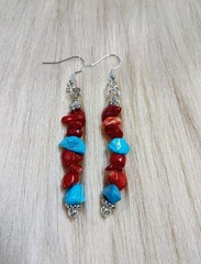 Turquoise (Simulated) and Coral Chip Bead Earrings