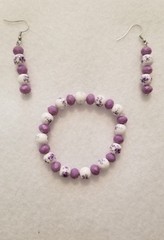 Handcrafted White And Purple Ceramic Amethyst Flower Bracelet And Earring Set
